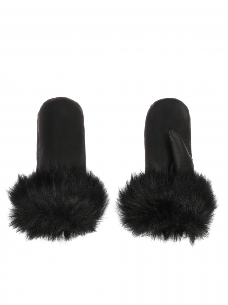 Elegant women's leather gloves finished with synthetic fur  ALCONA
