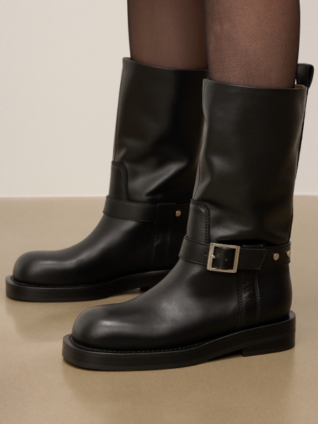 Black leather biker boots with decorative strap KS LEVEN