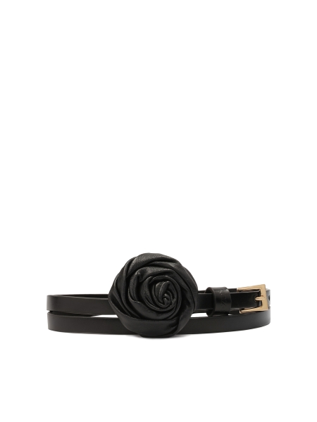 Narrow leather belt with 3D rose ROSEMARY