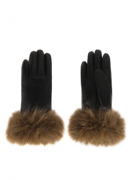 Black leather gloves with synthetic fur  ANIKA