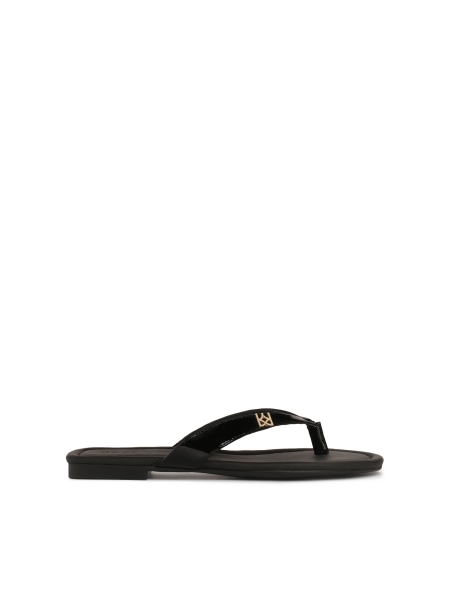 Black patent leather flip flops SUN