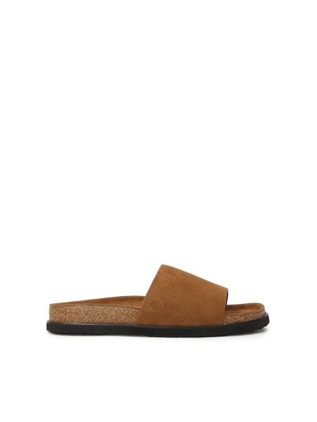 Brown suede slides on a cork sole  AUGRONNE