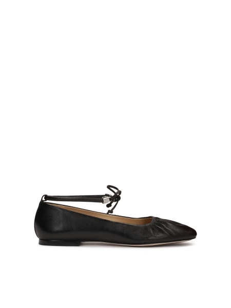 Tiered black leather ballerinas KS SOLEIL