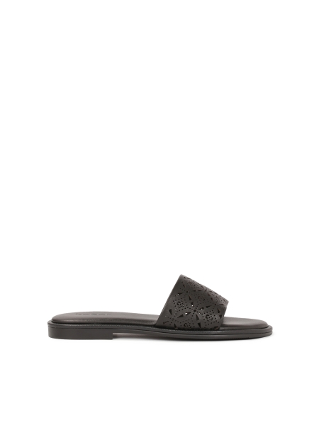 Black leather slides with openwork decoration  JOVITE