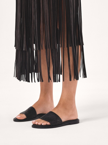 Black leather slides with openwork decoration  JOVITE