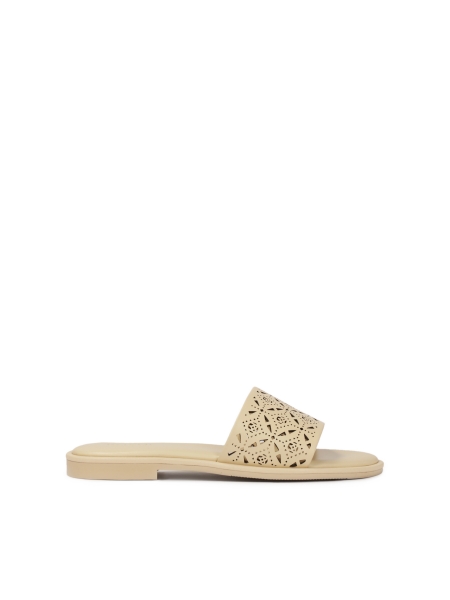 Cream slides with a wide strap in a fine pattern JOVITE
