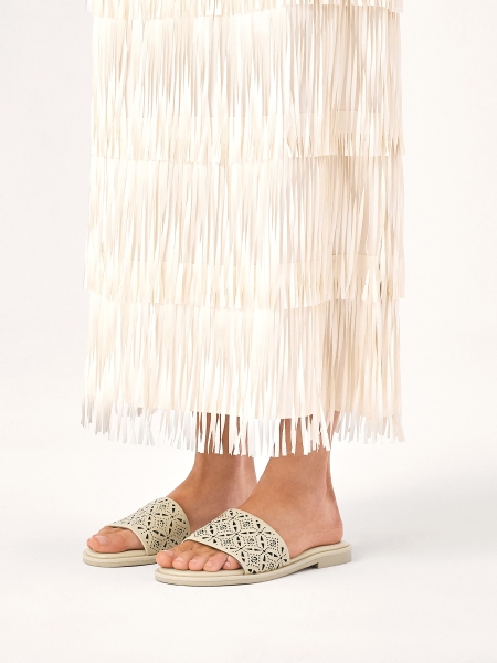 Cream slides with a wide strap in a fine pattern JOVITE