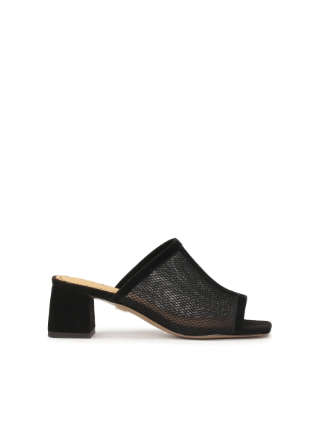 Black mesh mules on a low post FINA