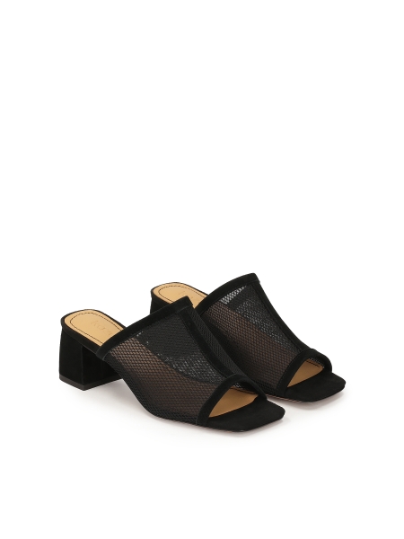 Black mesh mules on a low post FINA