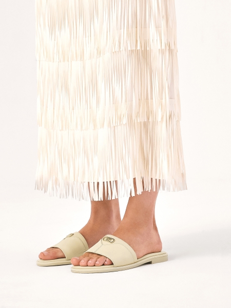 KAZAR monogrammed cream leather slides JOVITE