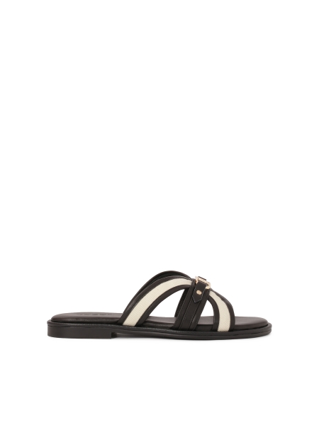 Comfortable slides in leather and fabric on a flat sole  JOVITE