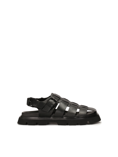 Black leather sandals with covered toes ANTONN