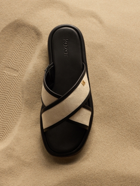 Leather slides on a thick sole with cross straps  AQUA