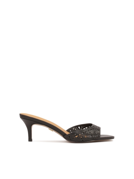 Elegant black mules with openwork pattern  LUCIA
