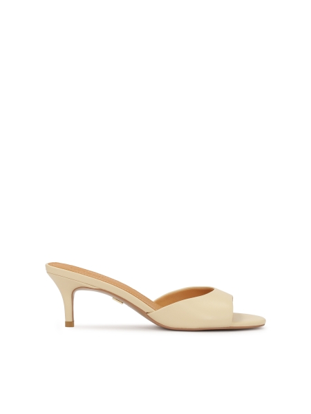 Cream mules on a low stiletto heel  LUCIA
