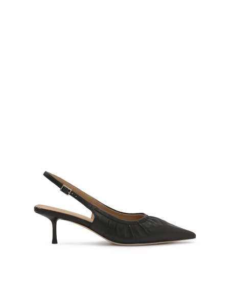 Black slingback pumps with ruffled upper KS SELENE