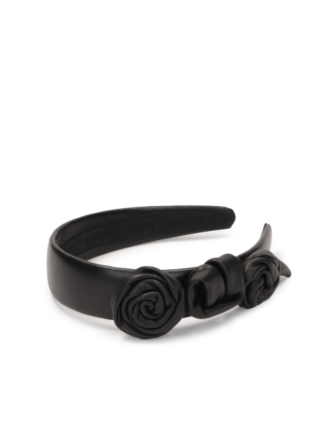 Black leather headband with roses BURNETT