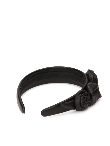 Black leather headband with roses BURNETT