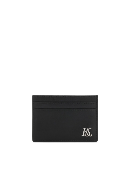 Black leather card case with logo  KS SEINES