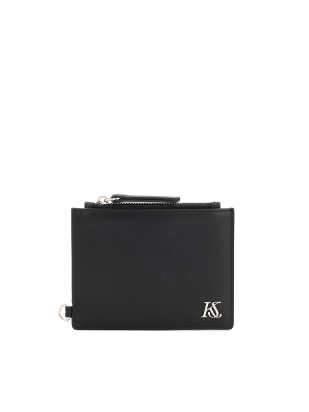 Black leather card case with detachable strap and zipper pocket KS CHARENTE