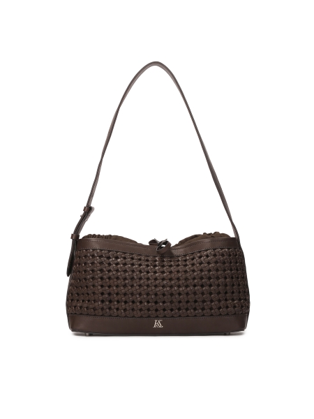 Oblong brown handbag with braided pattern KS JOSLYNE