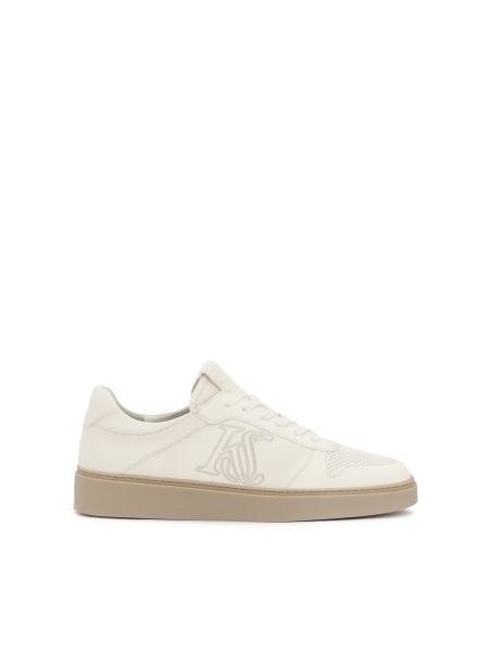 Leather sneakers in broken white with embroidered logo KS ETIENNE