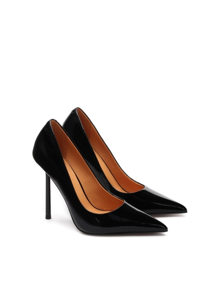 Patent leather black pumps with a slender heel EVELISSE