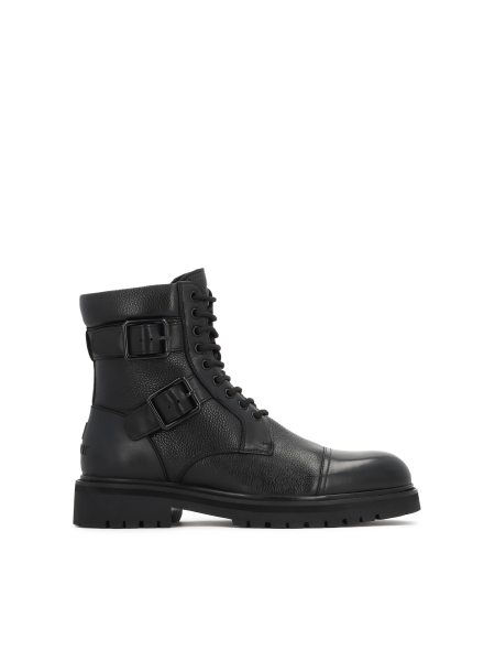 Black leather men's boots with buckles and lace-up upper ILLTES