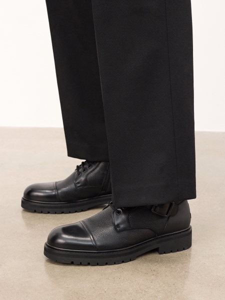 Black leather men's boots with buckles and lace-up upper ILLTES