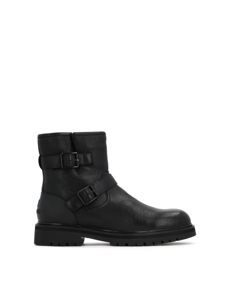 Black men's leather boots with buckles and zipper ILLTES