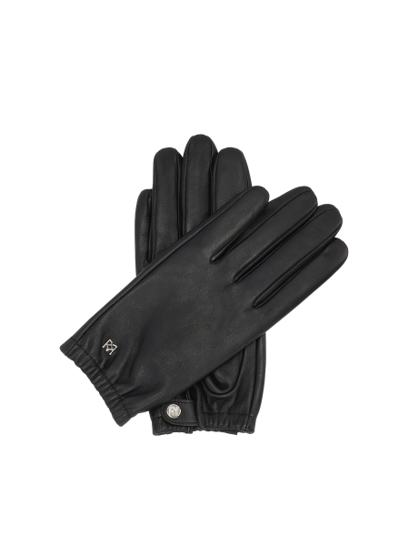 Women's black leather gloves with elastic cuff FIORELLA