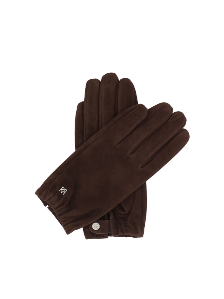 Brown suede gloves with elastic welt FIORELLA