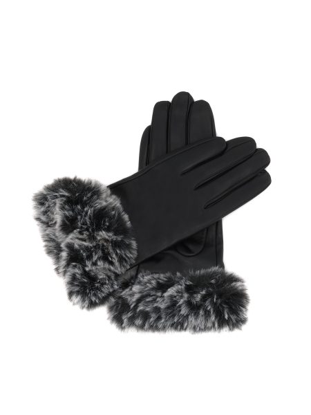 Leather gloves with synthetic fur trim DOMENICA