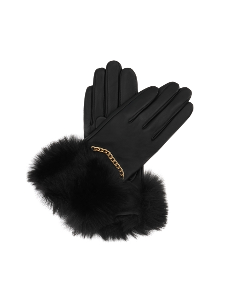 Leather gloves with fur and chain TIANNA