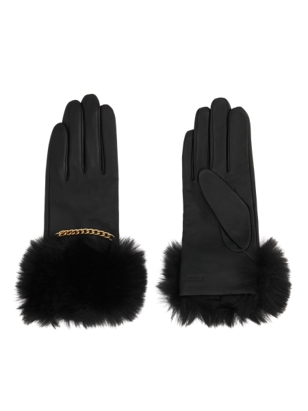 Leather gloves with fur and chain TIANNA