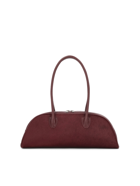 Maroon oblong shaped leather handbag with bristles KS MODE