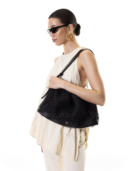 Black braided leather handbag KS CELENE