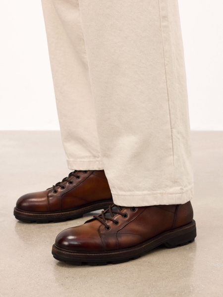 Brown leather boots with insulated collar REMIGGIO