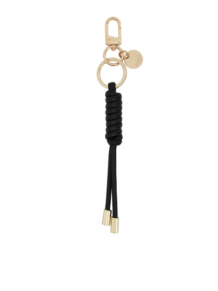 Black natural leather key ring with gold details LILYANA