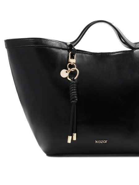 Black natural leather key ring with gold details LILYANA