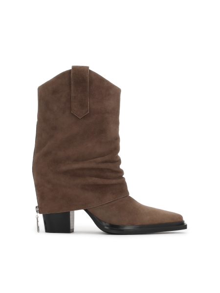 Light brown suede cowboy boots with decorative zipper RIKKA