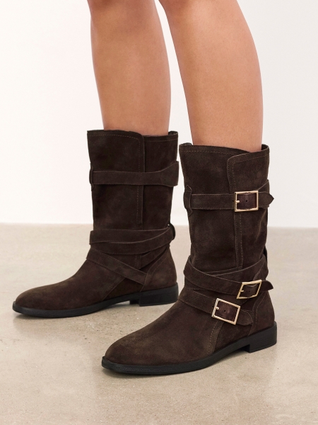 High brown biker boots PELAGIE