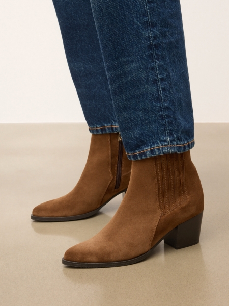 Brown women's suede cowboy boots CALIRI