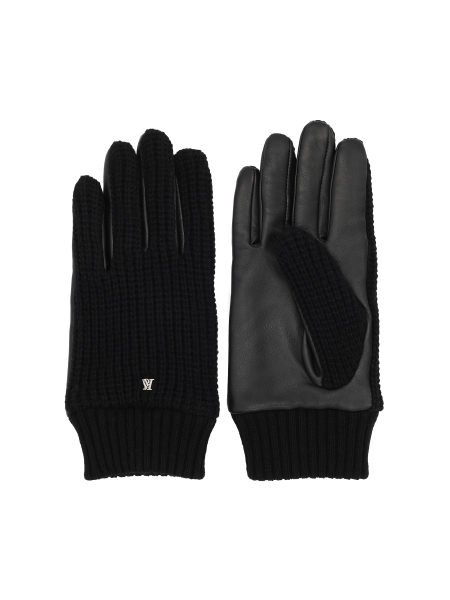 Men's wool gloves with full-grain leather and monogram KS FRANCOISE