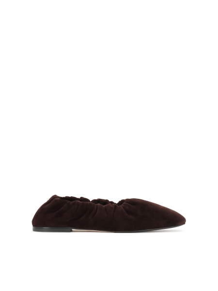 Brown suede ballerinas with elastic band and silver monogram KS AVRIL