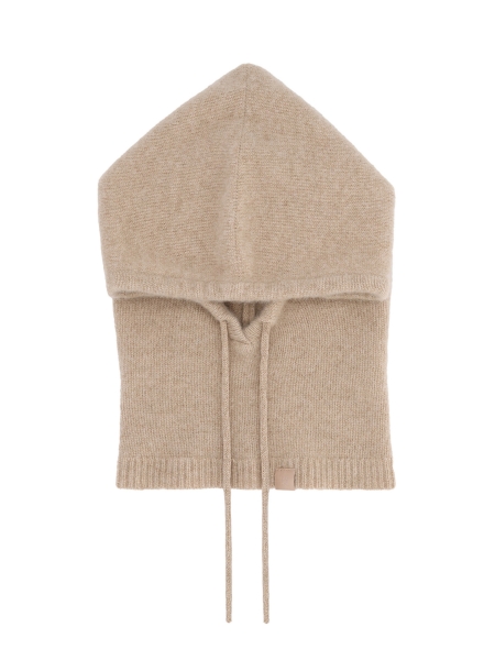 Beige cashmere balaclava with adjustable hood RANDI