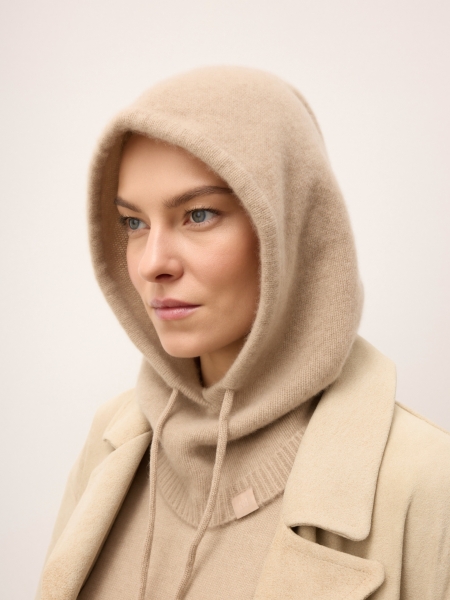 Beige cashmere balaclava with adjustable hood RANDI