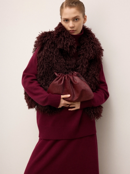 Maroon leather bag with natural bristles KS LIVIEN