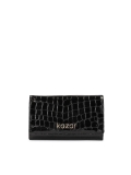 Ladies’ compact black wallet in patent leather in animal pattern SANTI