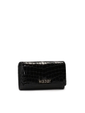 Ladies’ compact black wallet in patent leather in animal pattern SANTI